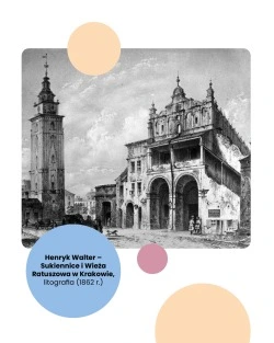 Podpis: Henryk Walter – Sukiennice i Wieża Ratuszowa w Krakowie, litografia (1862 r.)